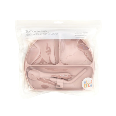All 4 Ella Silicone Plate with Straw & Spoon - Dusty Pink