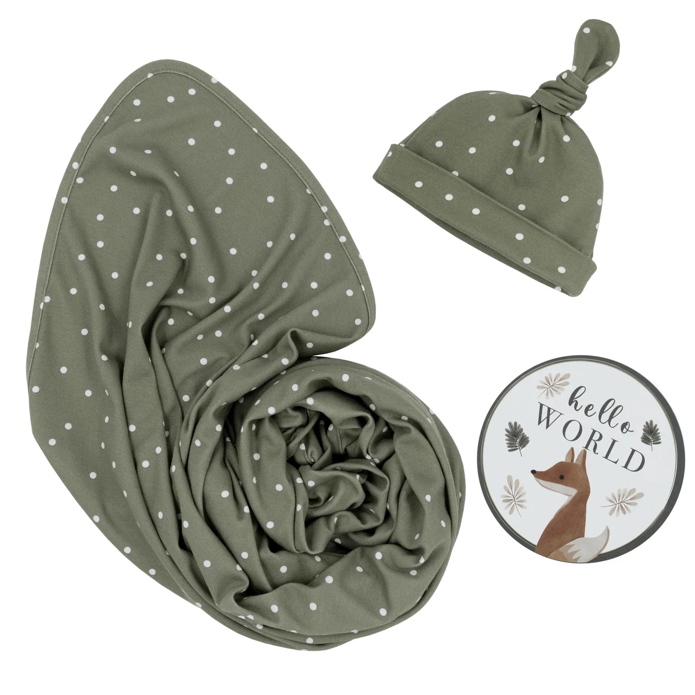 Living Textiles Hello World Gift Set - Olive Spots