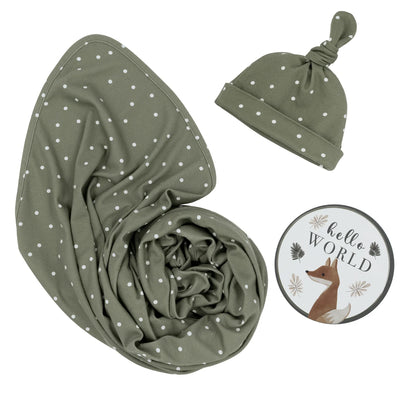 Living Textiles Hello World Gift Set - Olive Spots