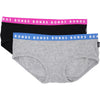 Bonds Womens Hipster Boyleg 2 Pack - Black/Grey with Pink/Blue Band