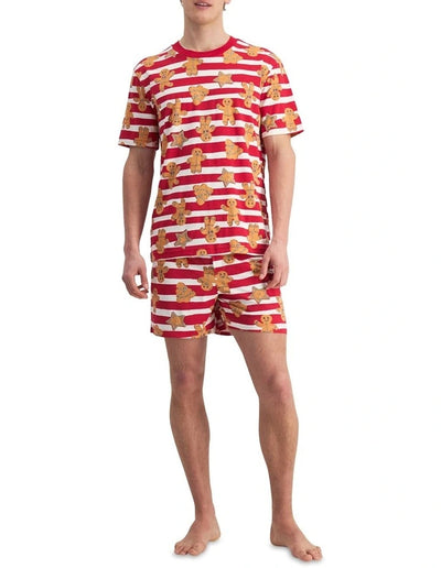 Bonds Men's Sleep Tee And Short Set in Red - Gingerbread Parade