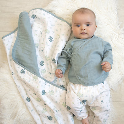 Living Textiles Organic Muslin 2 Pack Cradle/Co Sleeper Fitted Sheets - Banana Leaf/Teal