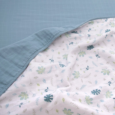 Living Textiles Organic Muslin 2 Pack Cradle/Co Sleeper Fitted Sheets - Banana Leaf/Teal