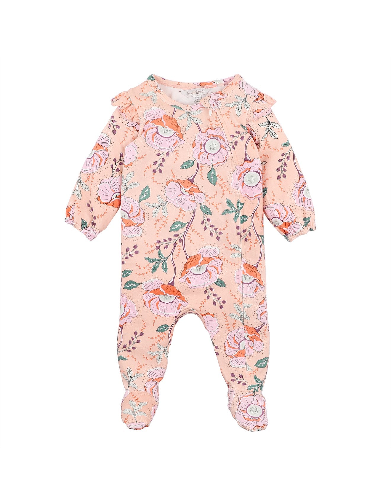 Fox & Finch Poppy Print Long Sleeve Zip Onesie