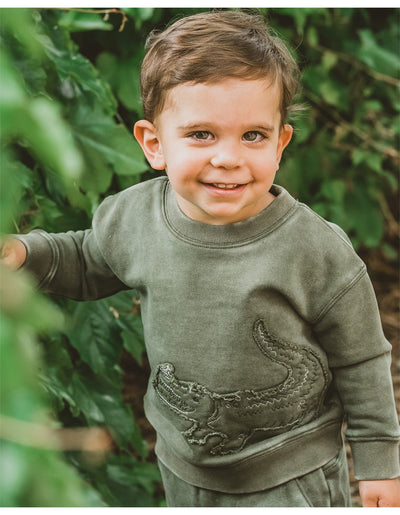 Bebe By Minihaha Scout Croc Sweat Top - Washed Khaki