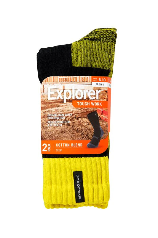 Explorer Tough Work Crew Sock 2 Pack - Yellow/Black