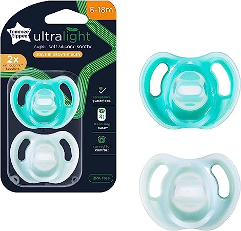 Tommee Tippee Ultra Light Silicone Soother 6-18 Months 2 Pack - Aqua Pack