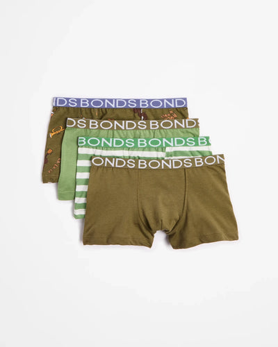 Bonds Boys Trunk 4 Pack - Khaki Pack
