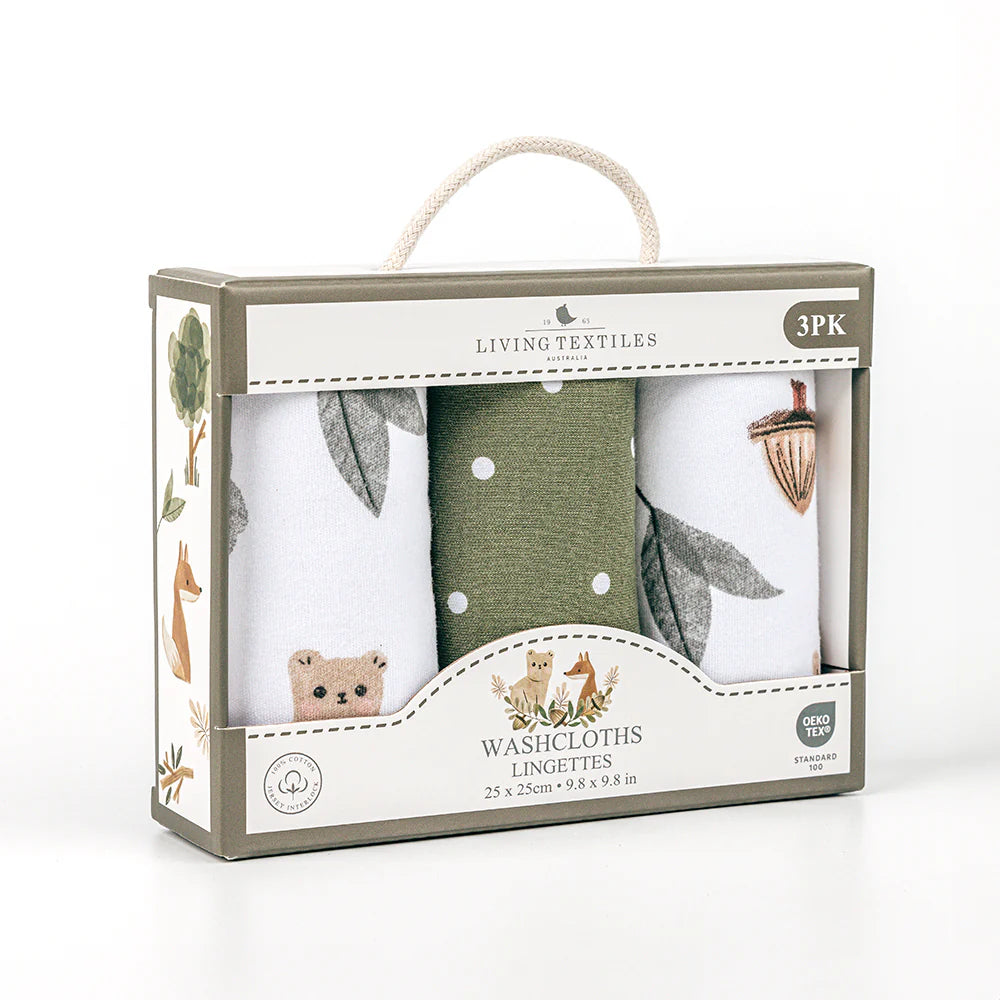 Living Textiles 3 Pack Jersey Wash Cloths - Forest Retreat