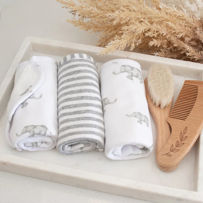 Living Textiles 3 Pack Washcloths - Watercolour Elephant