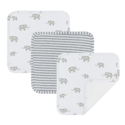 Living Textiles 3 Pack Washcloths - Watercolour Elephant