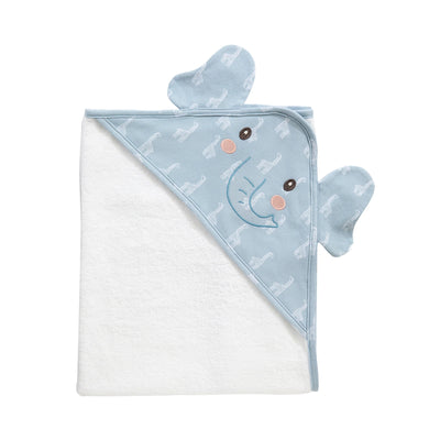 Living Textiles Organic Hooded Towel - Wild Safari/Elephant