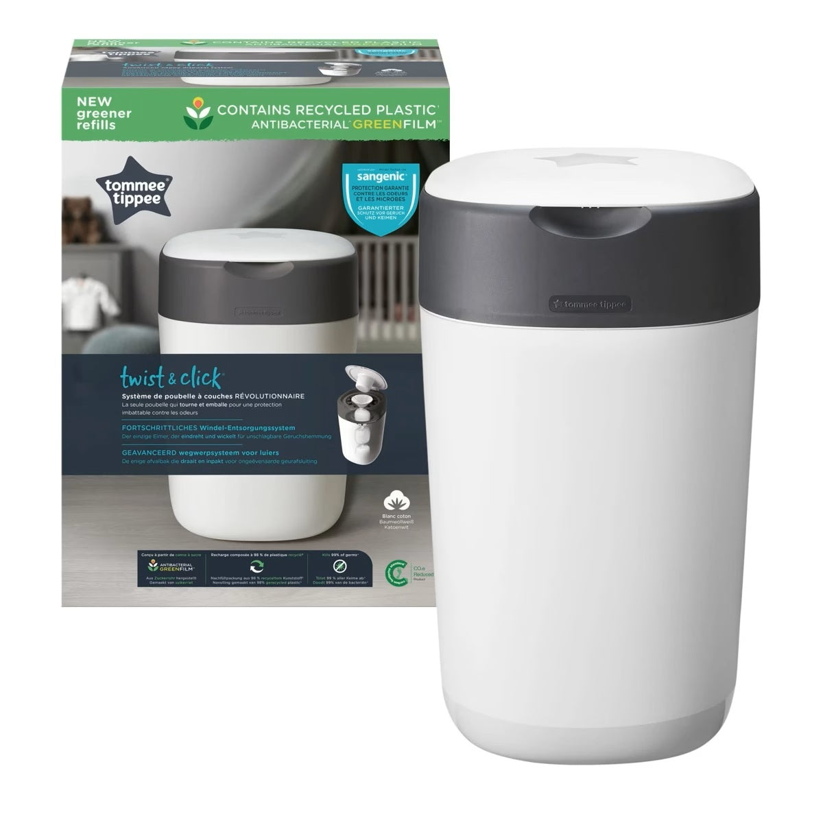 Tommee Tippee Twist & Click Nappy Disposal Unit - Cotton White
