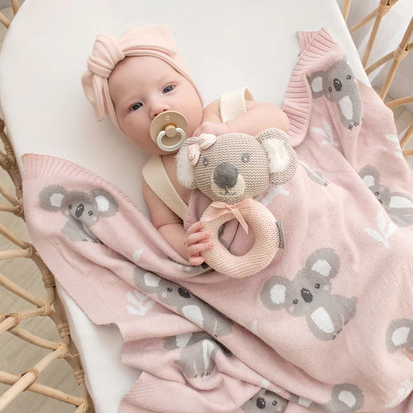 Living Textiles Australiana Baby Blanket - Koala/Blush