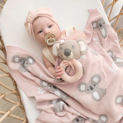 Living Textiles Australiana Baby Blanket - Koala/Blush