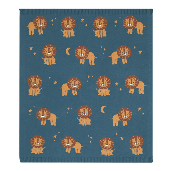 Living Textiles Whimsical Baby Blanket - Lion/Navy