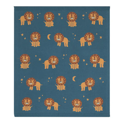 Living Textiles Whimsical Baby Blanket - Lion/Navy