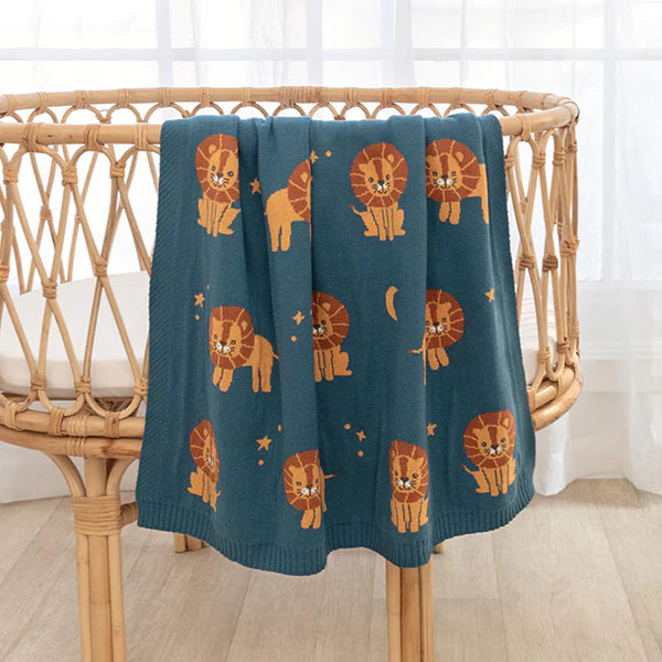 Living Textiles Whimsical Baby Blanket - Lion/Navy