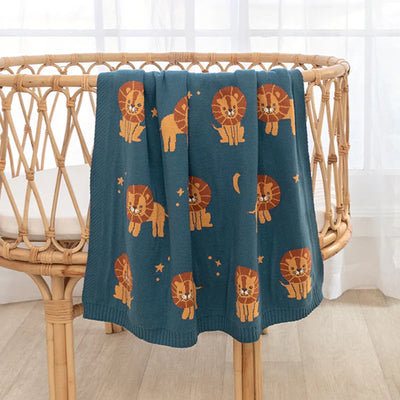 Living Textiles Whimsical Baby Blanket - Lion/Navy