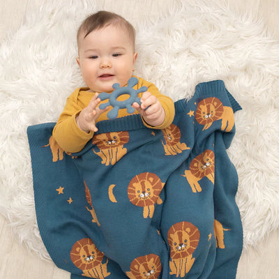 Living Textiles Whimsical Baby Blanket - Lion/Navy