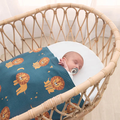 Living Textiles Whimsical Baby Blanket - Lion/Navy