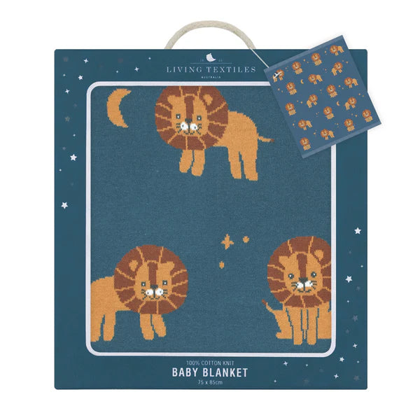 Living Textiles Whimsical Baby Blanket - Lion/Navy