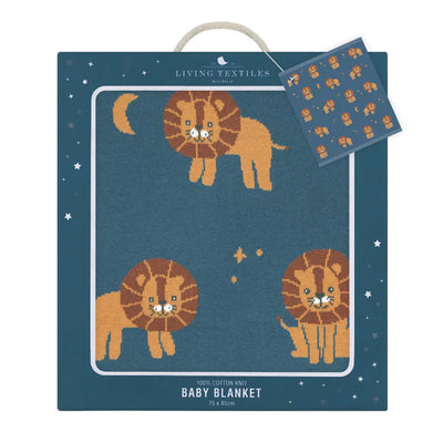 Living Textiles Whimsical Baby Blanket - Lion/Navy