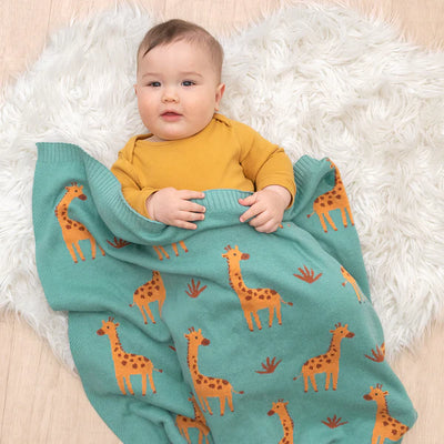 Living Textiles Whimsical Baby Blanket - Giraffe/Sage