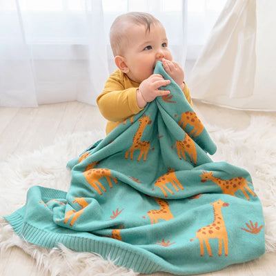 Living Textiles Whimsical Baby Blanket - Giraffe/Sage
