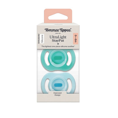 Tommee Tippee Ultra-Light Stayput Silicone Soother 2 Pack 0-6 Months - Aqua Pack