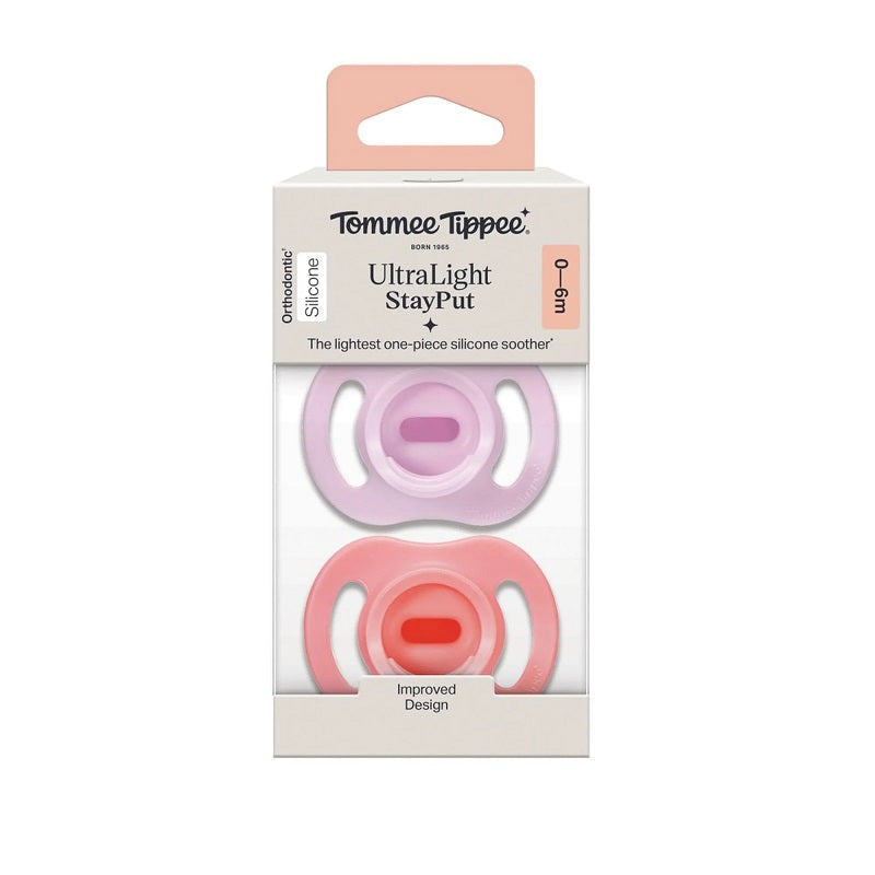 Tommee Tippee Ultra-Light Stayput Silicone Soother 2 Pack 0-6 Months - Pink Pack