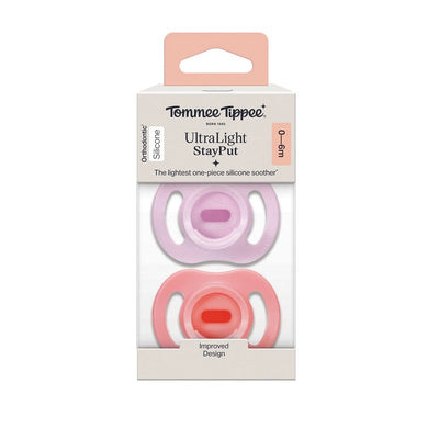 Tommee Tippee Ultra-Light Stayput Silicone Soother 2 Pack 0-6 Months - Pink Pack