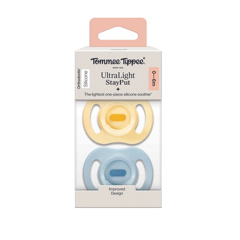 Tommee Tippee Ultra-Light Stayput Silicone Soother 2 Pack 0-6 Months - Yellow Pack