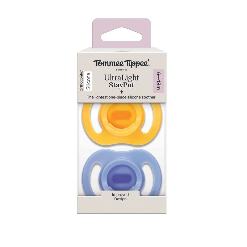 Tommee Tippee Ultra-Light Stayput Silicone Soother 2 Pack 6-18 Months - Blue Pack