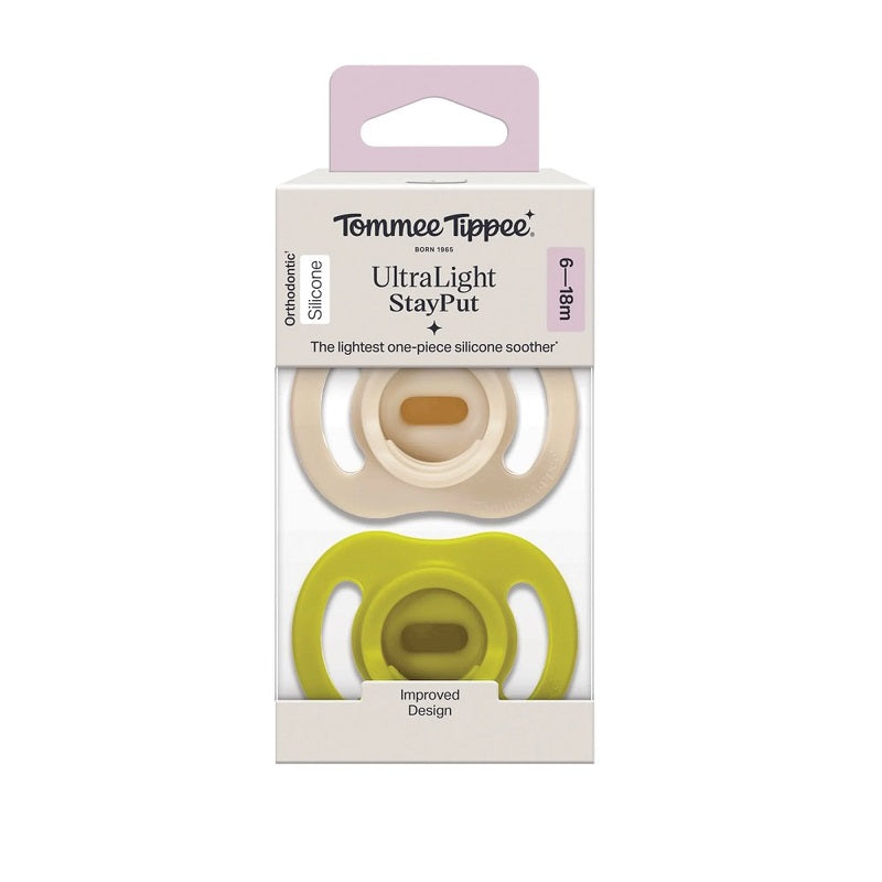 Tommee Tippee Ultra-Light Stayput Silicone Soother 2 Pack 6-18 Months - Green Pack