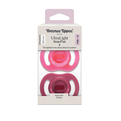 Tommee Tippee Ultra-Light Stayput Silicone Soother 2 Pack 6-18 Months - Pink Pack