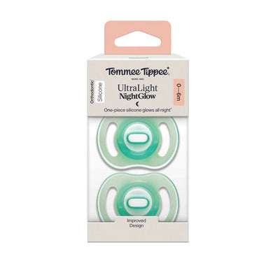Tommee Tippee Ultra-Light Stayput Night GLow Silicone Soother 2 Pack 0-6 Months - Green Pack