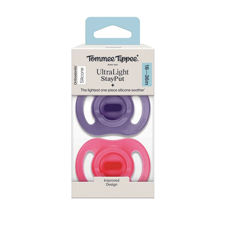 Tommee Tippee Ultra-Light Stayput Silicone Soother 2 Pack 18-36 Months - Purple Pack
