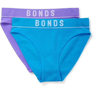 Bonds Girls Original Rib Bikini 2 Pack - Blue/Purple