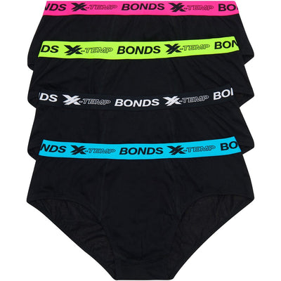 Bonds Men's X-Temp Brief 4 Pack - Black/Fluro