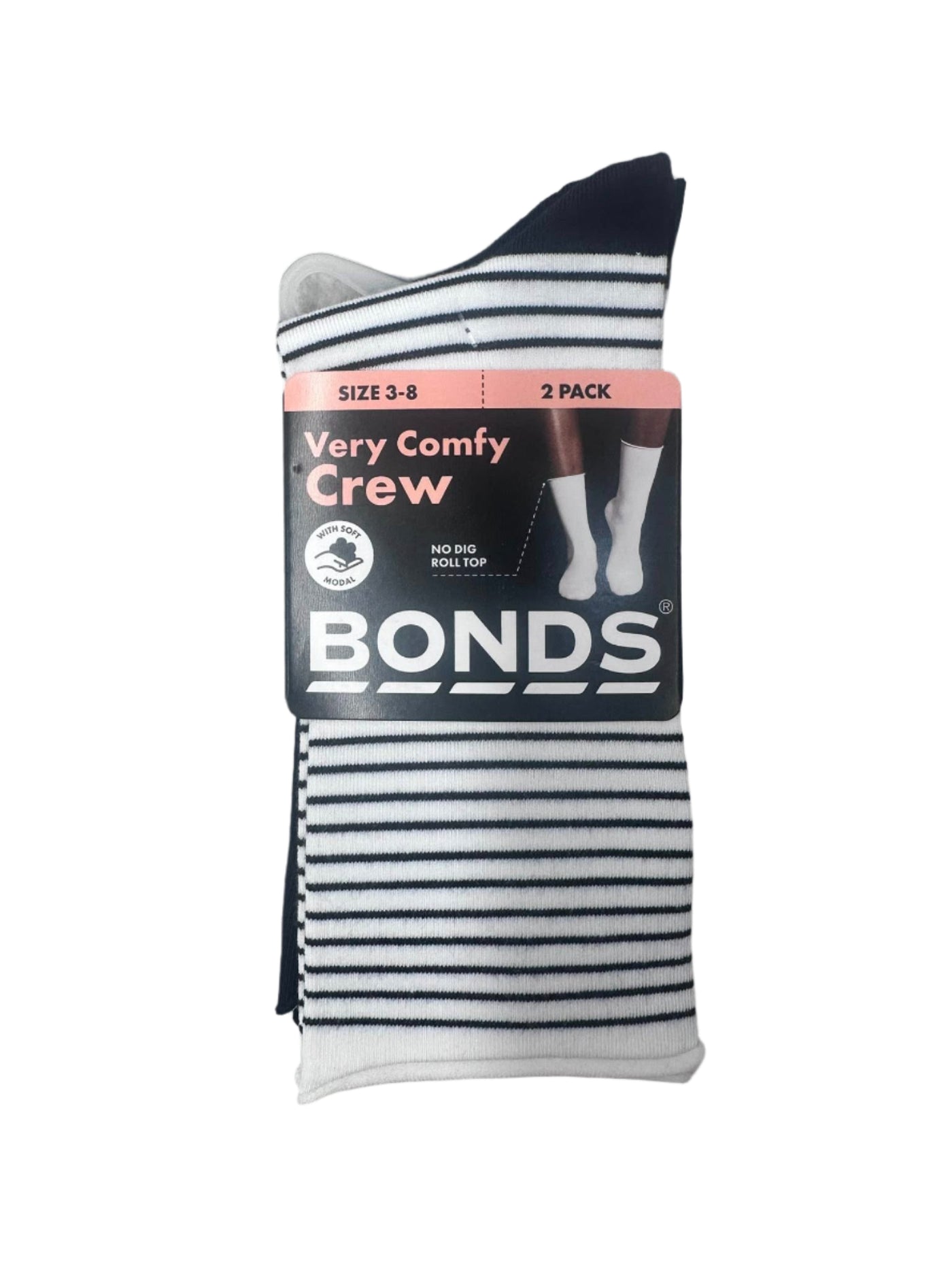 Bonds Women's Supersoft Modal Crew 2 Pack -  Navy Stripe/Navy