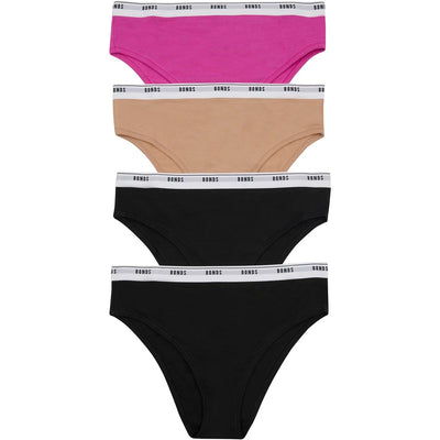 Bonds Womens Everyday Hi-Leg Briefs 4 Pack - Pink/Natural/Black