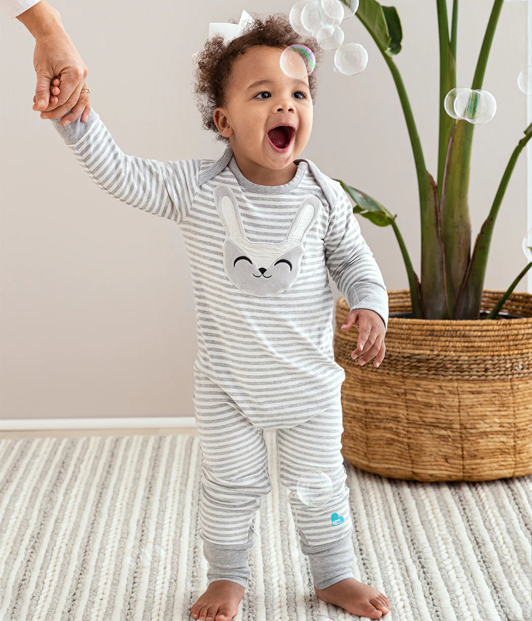 Love To Dream Self-Soothing Footless Romper - Stripe Grey Stevie The Bunny™