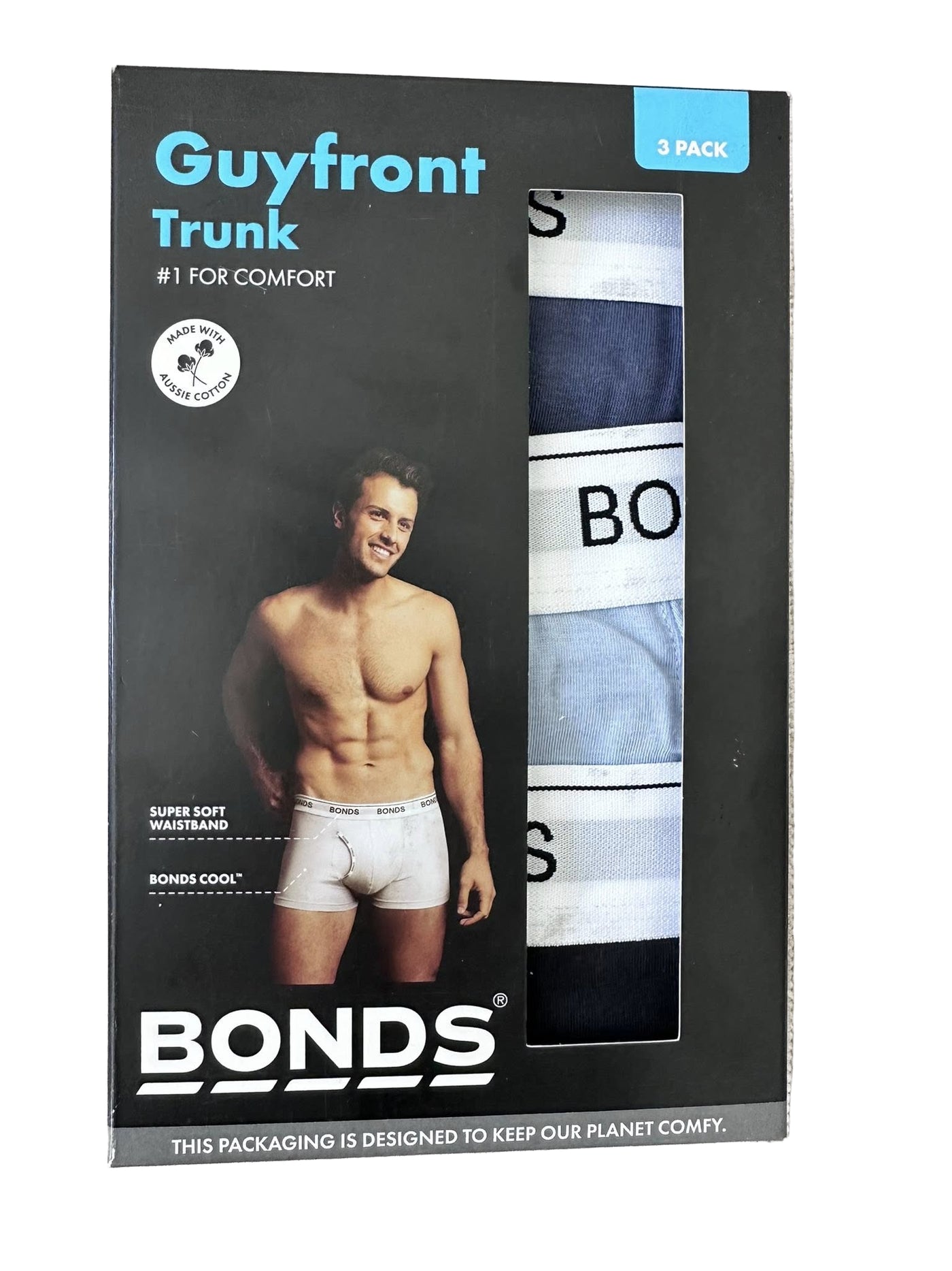 Bonds Men's Guyfront Trunk 3 Pack - Navy/Pale Blue/Black