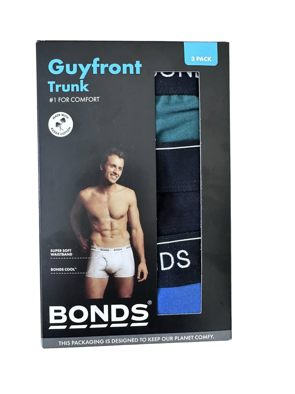 Bonds Men's Guyfront Trunk 3 Pack - Green/Black/Blue