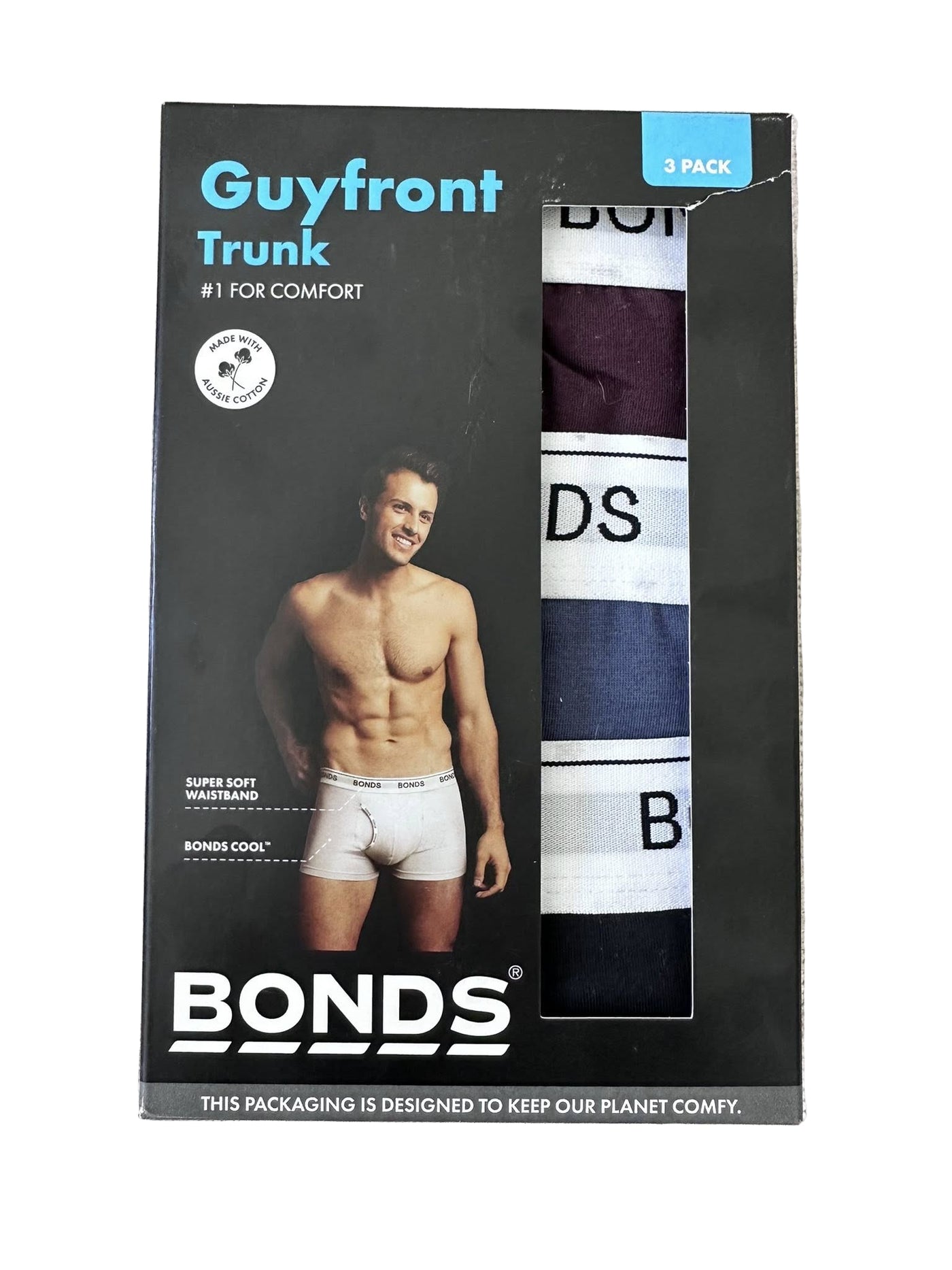 Bonds Men's Guyfront Trunk 3 Pack - Burgundy/Navy/Black