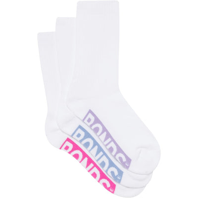Bonds Women's Logo Cushioned Crew 3 Pack - White