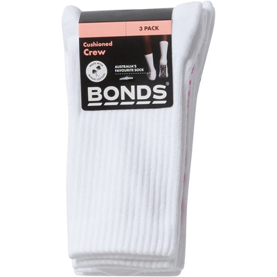Bonds Women's Logo Cushioned Crew 3 Pack - White