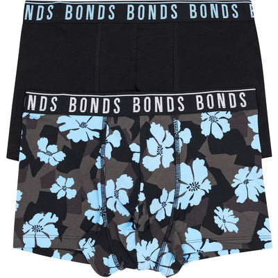 Bonds Men's Everyday Trunks 2 Pack - Multi - Blue Print/Black