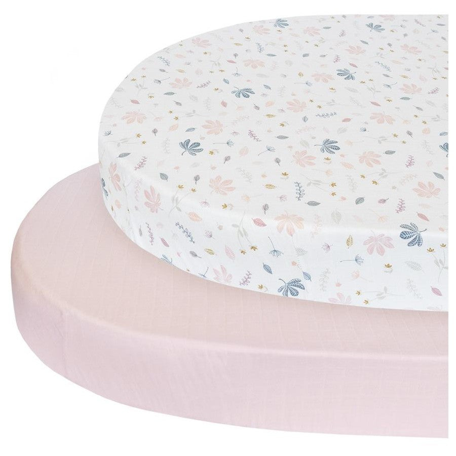 Living Textiles Organic Muslin 2 Pack Oval Cot Fitted Sheet - Botanical/Blush